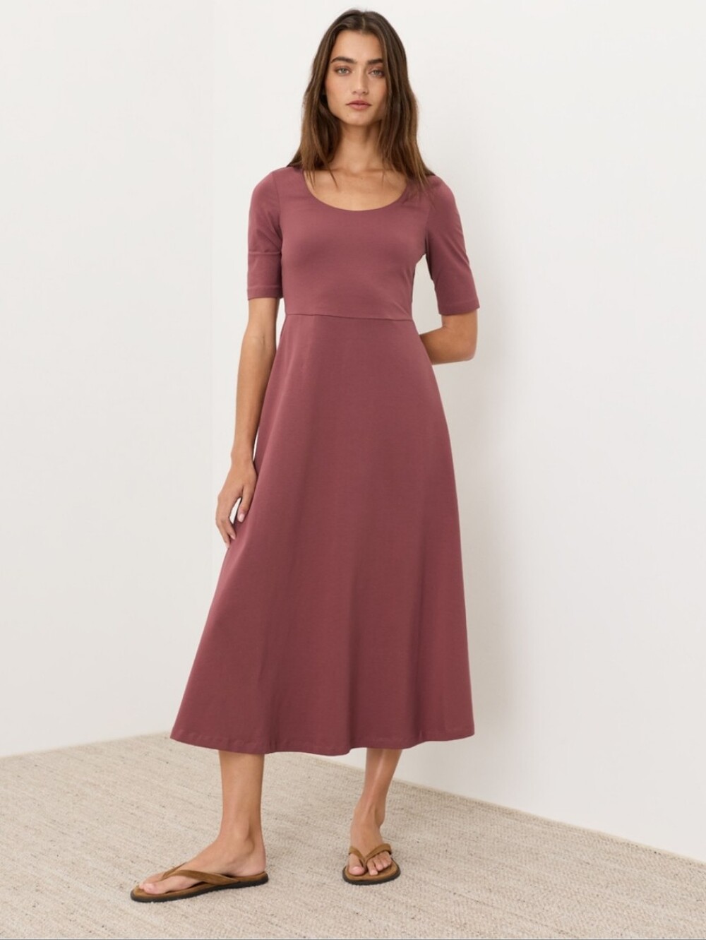 PACT FIT & FLARE PARTY MIDI DRESS PLUM WINE SZ S